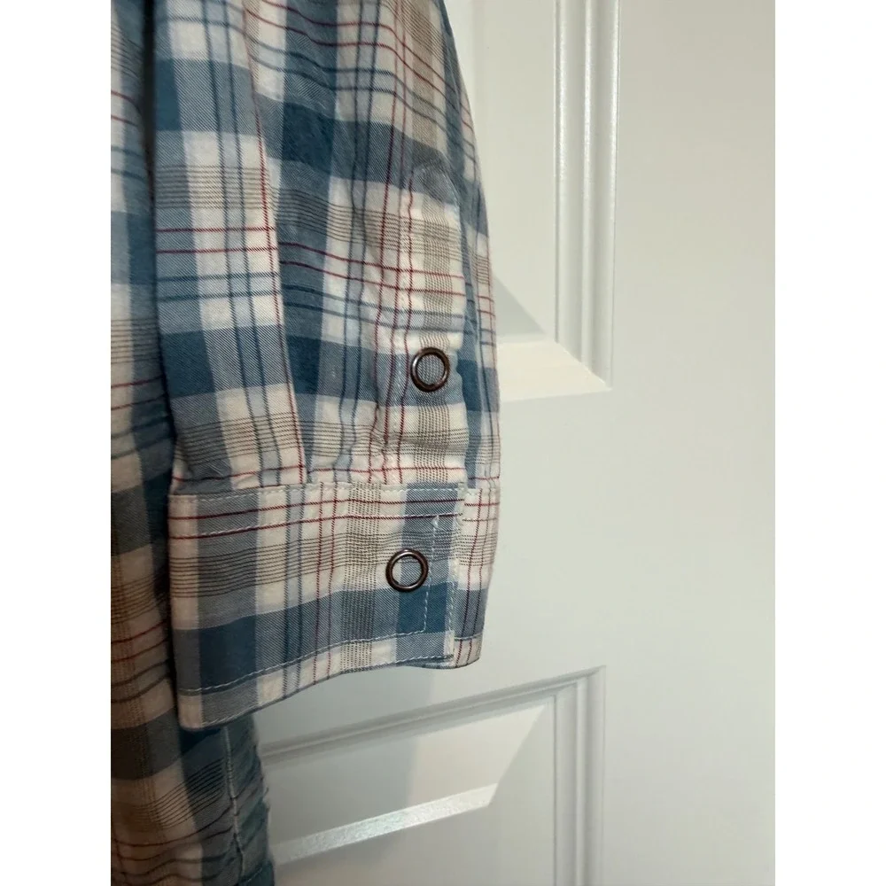 31.Janie and Jack Boys Blue Plaid Western Snap Button Down Shirt 4T Cotton